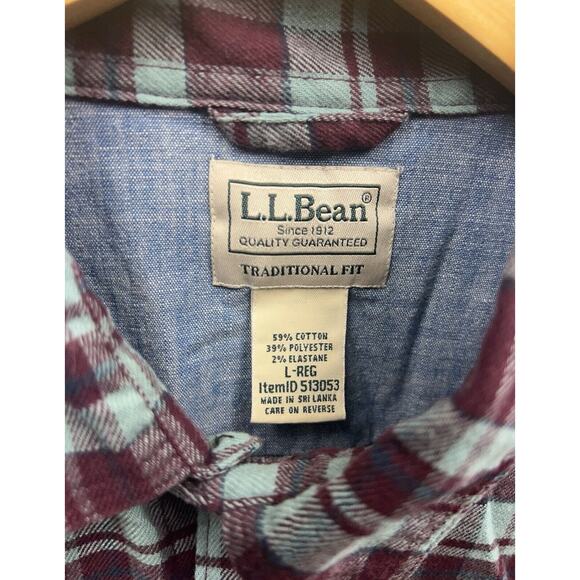 L.L. Bean Mens Chamois Button Up Shirt Traditional Fit Plaid Purple/Blue Size L - Picture 7 of 9